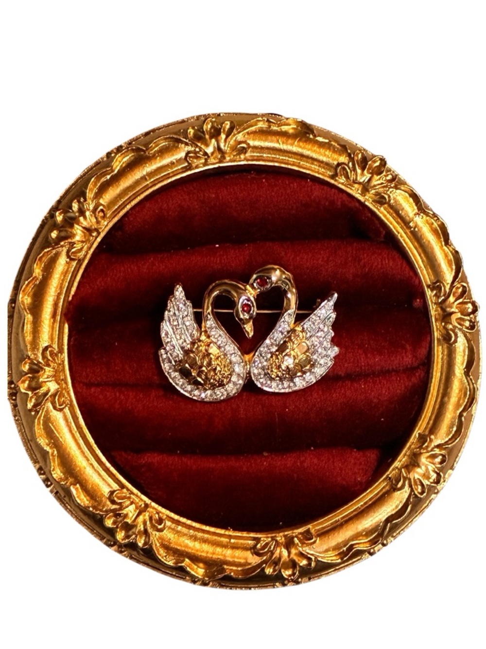 Vintage Puccini Gold Crystal Swan Pair Brooch
